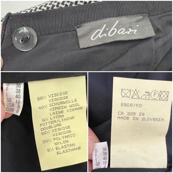 dibari Wool Blend Black White Tweed Over the Knee Pleated Hem Midi Skirt Sz 6 - Picture 12 of 13